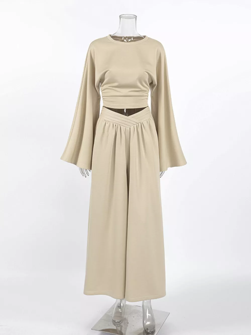Round Neck Top and Wide Leg Pants Set, image 6