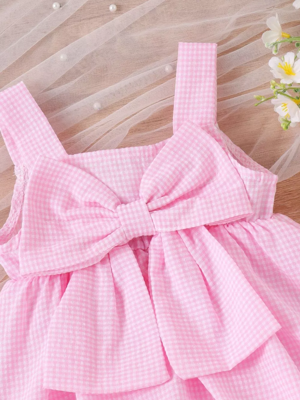 Children's Bow-Knot Gingham One-Piece Dress, image 2