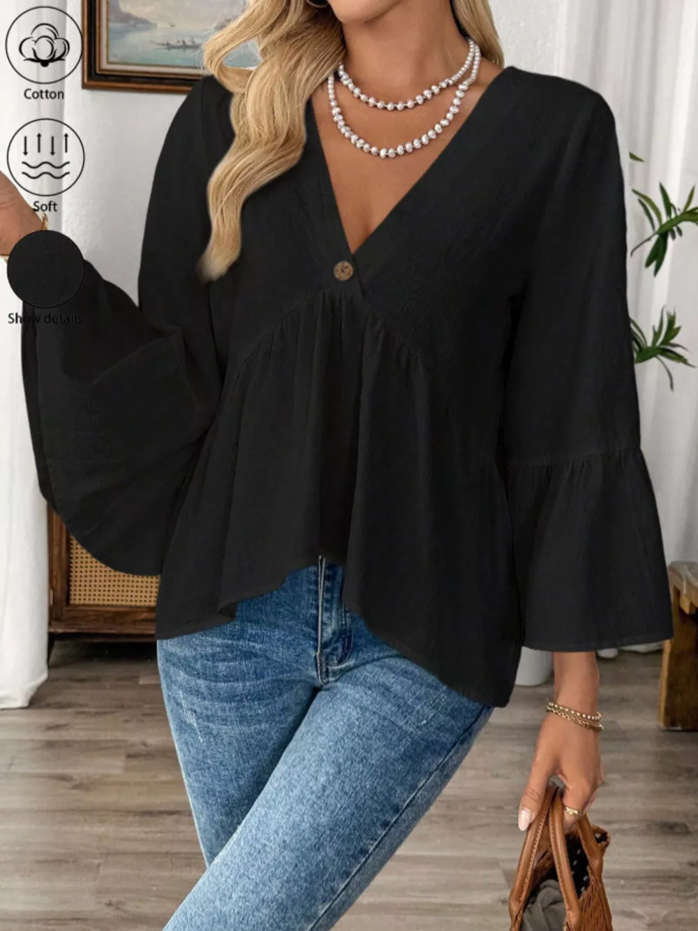 V-Neck Bell Sleeve Blouse, image 11