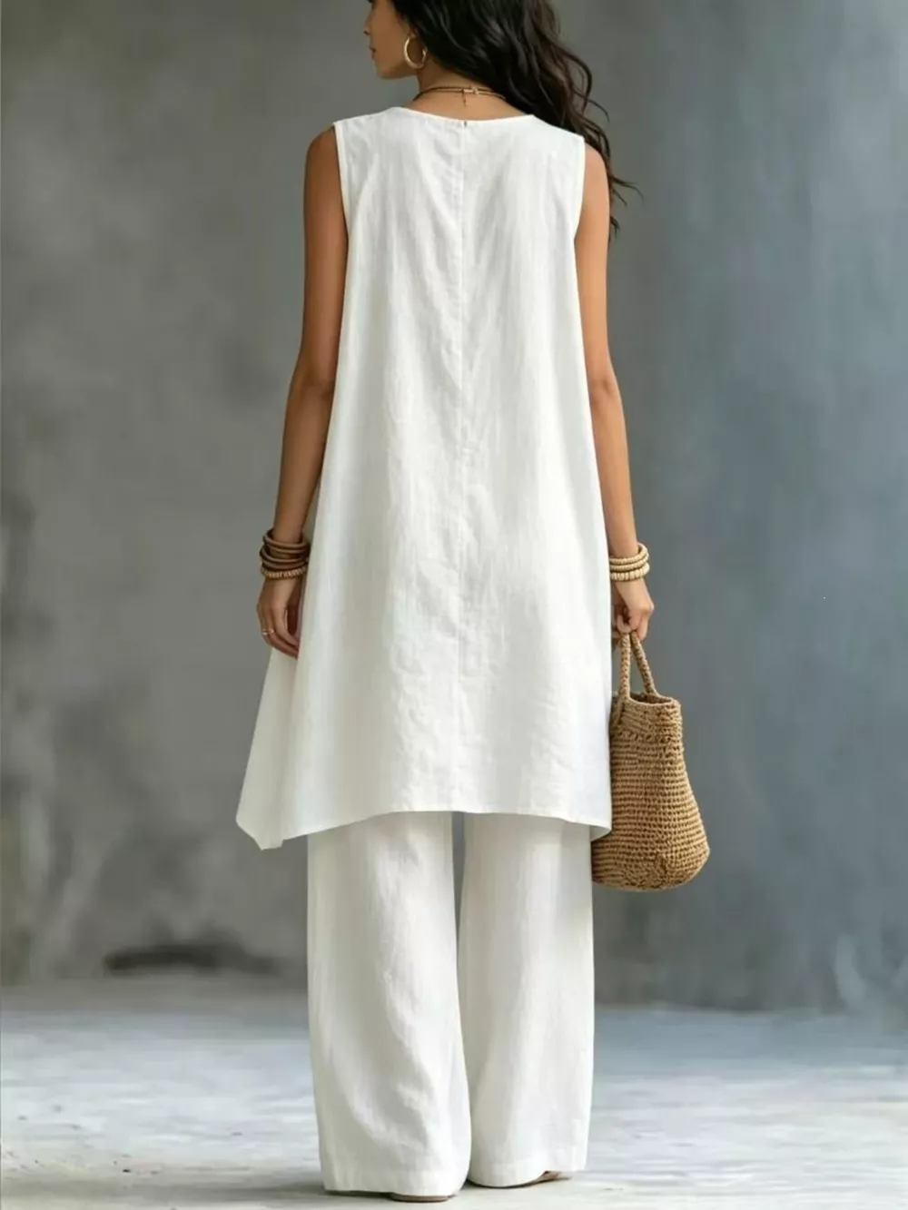 Sleeveless Asymmetrical Top and Wide-Leg Pants Set, image 4