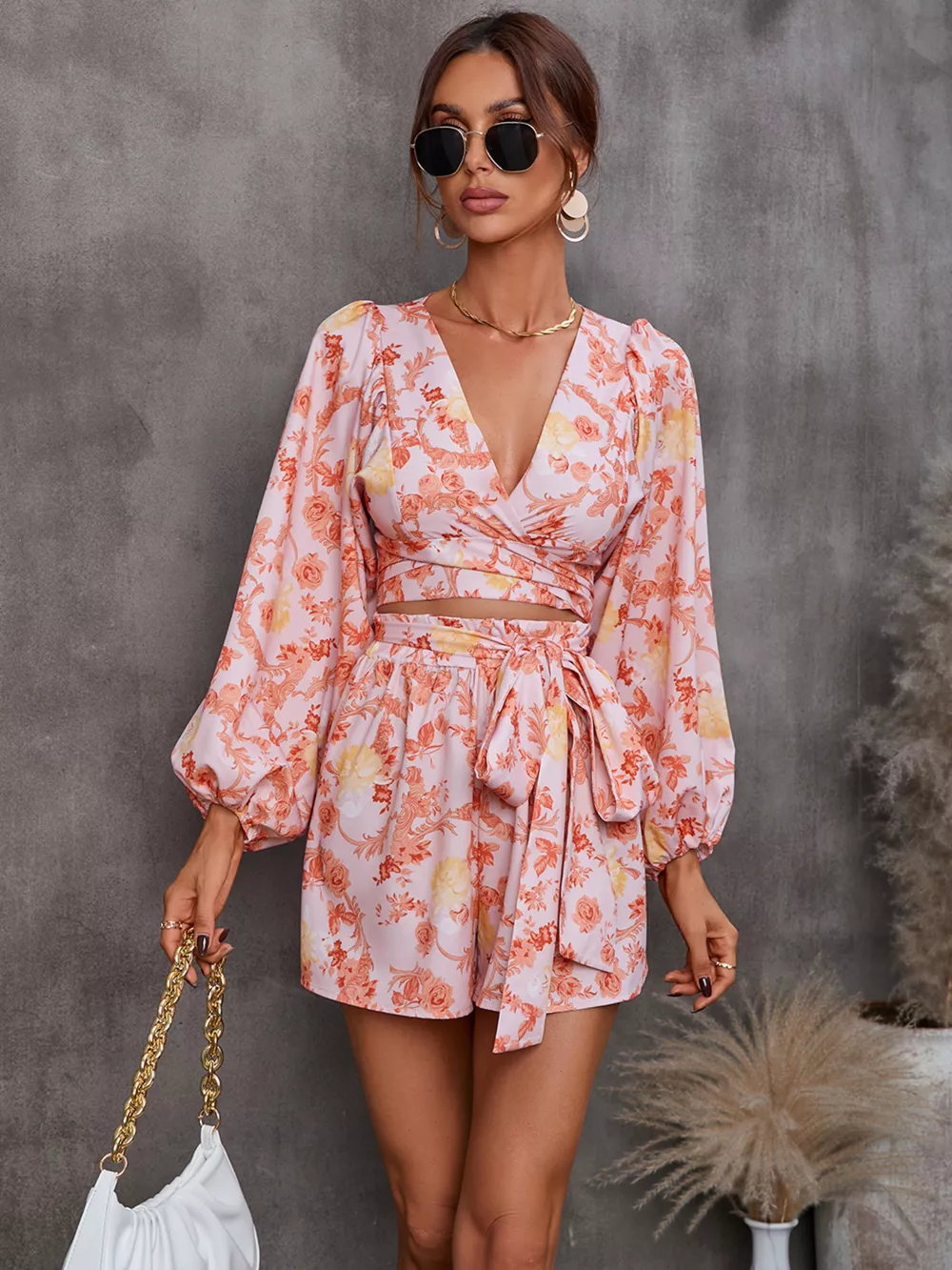 Cutout Front Printed Long Sleeve Romper, image 30