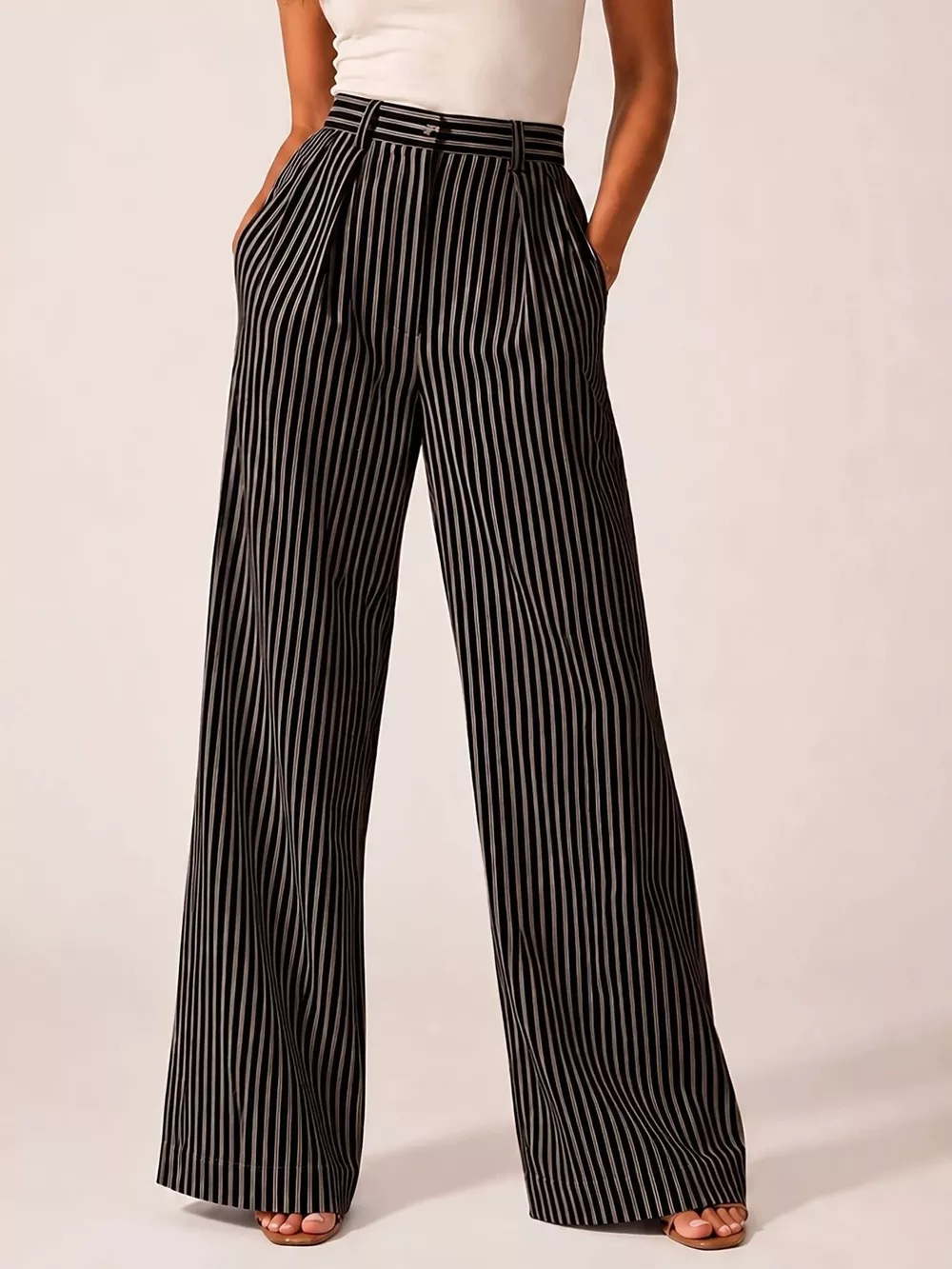 High-Waisted Wide-Leg Striped Pants, image 2