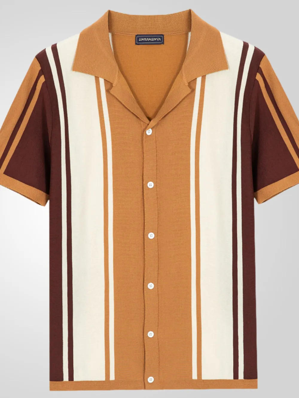 Men's Plus Size Striped Button Up Polo Shirt, image 2