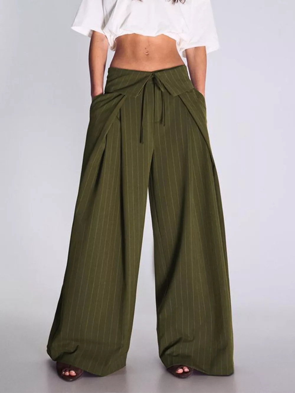High-Waisted Wide-Leg Pinstripe Pants, image 2