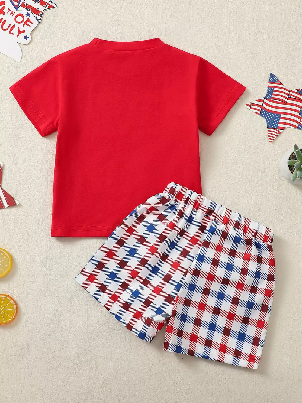 Children's Patriotic USA Embroidered Short Sleeve T-Shirt & Shorts Set, image 3