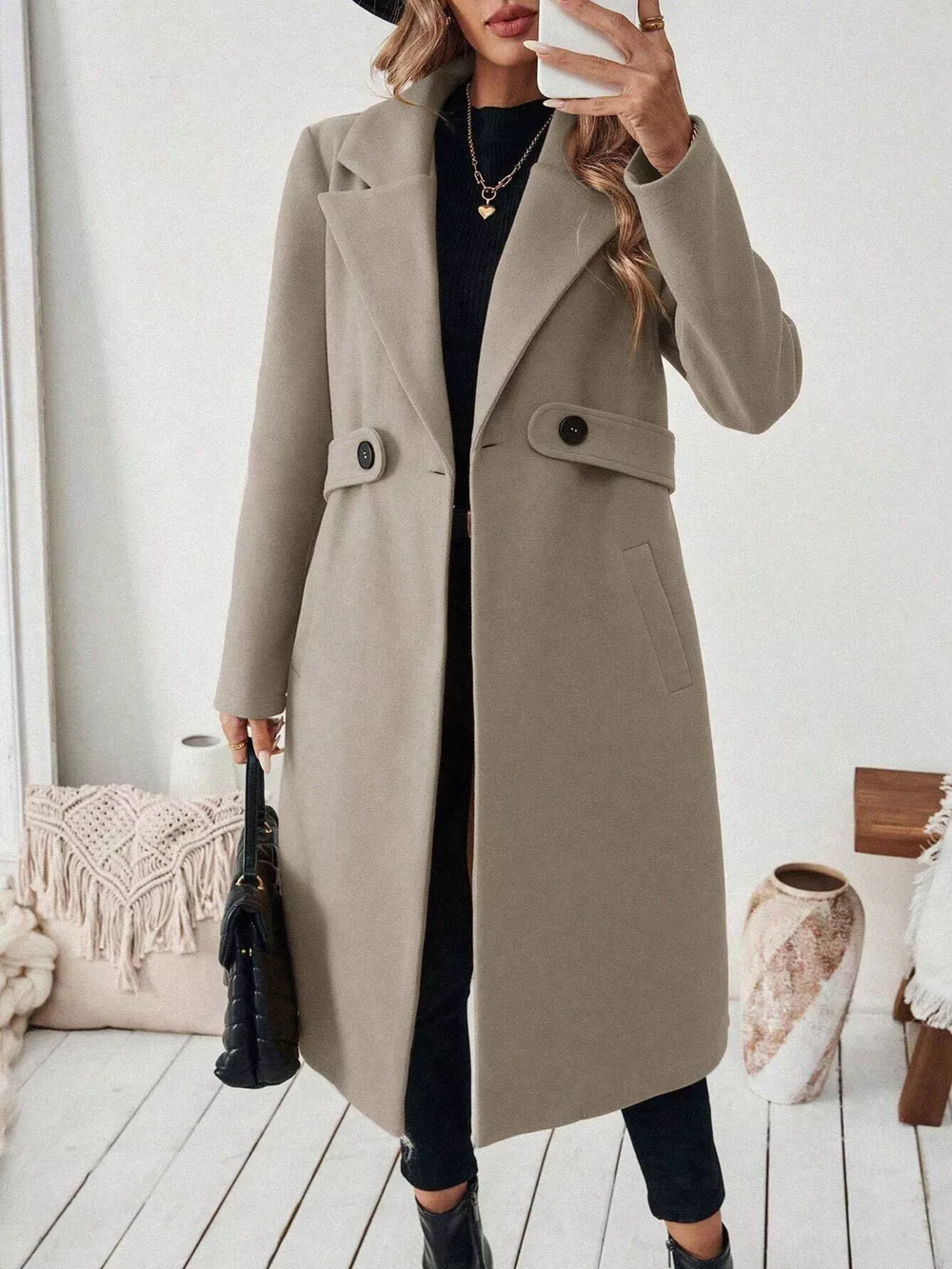 One Button Wool Blend Overcoat, image 12