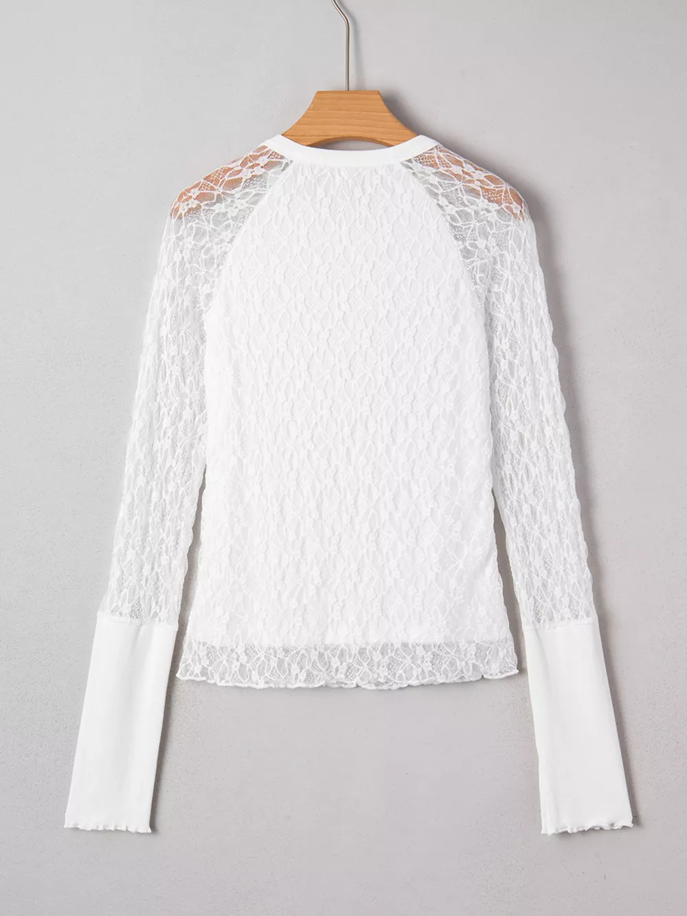 Sheer Lace Long Sleeve Slim Henley Top, image 7