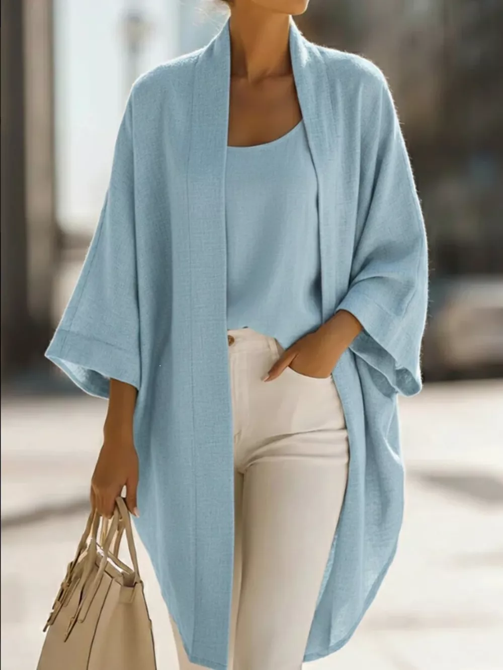 Full Size Open-Front Cardigan and Matching Tank Top Set Plus Size, image 2
