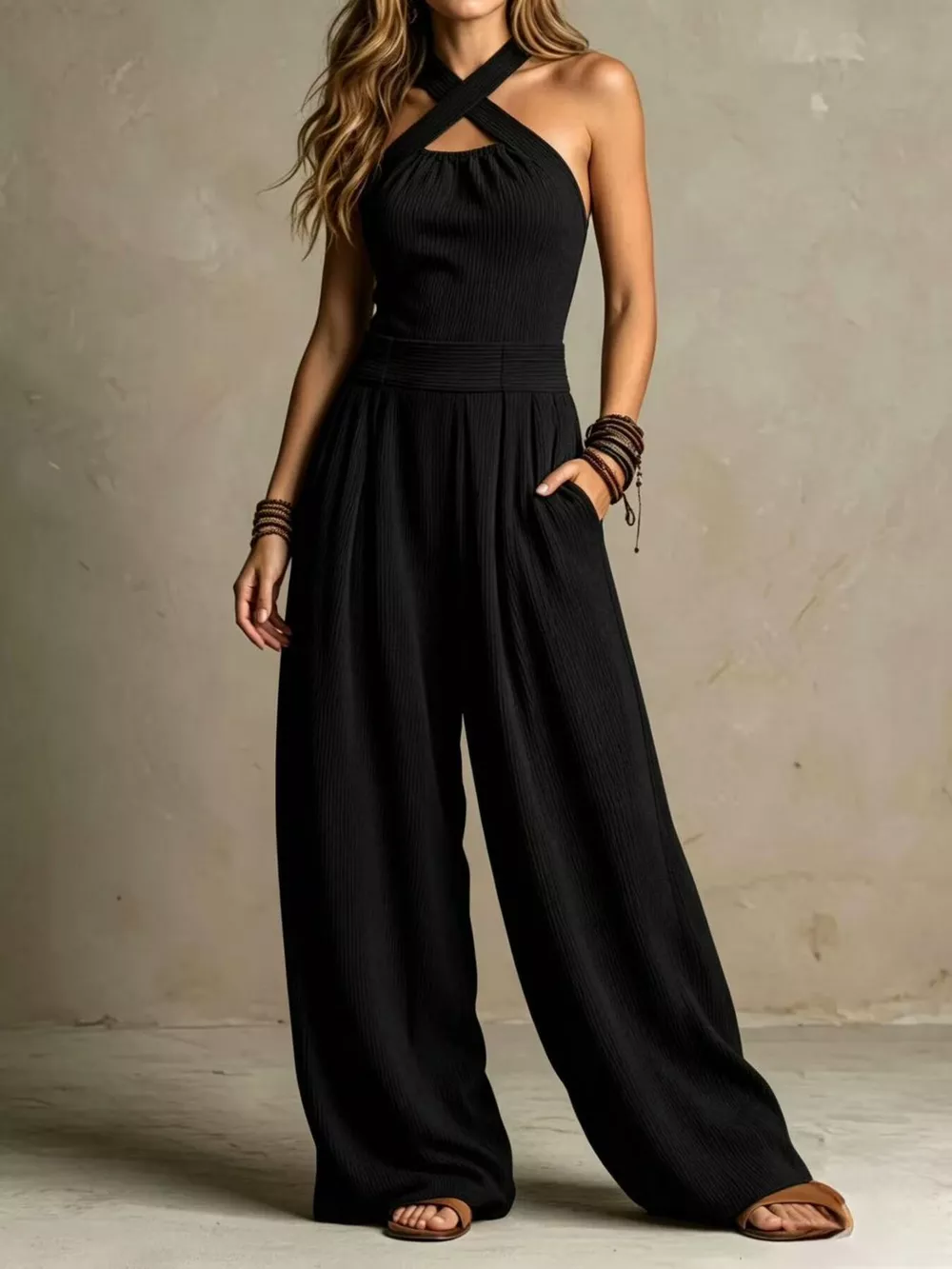 Full Size Halter Neck Wide-Leg Jumpsuit Plus Size, image 14