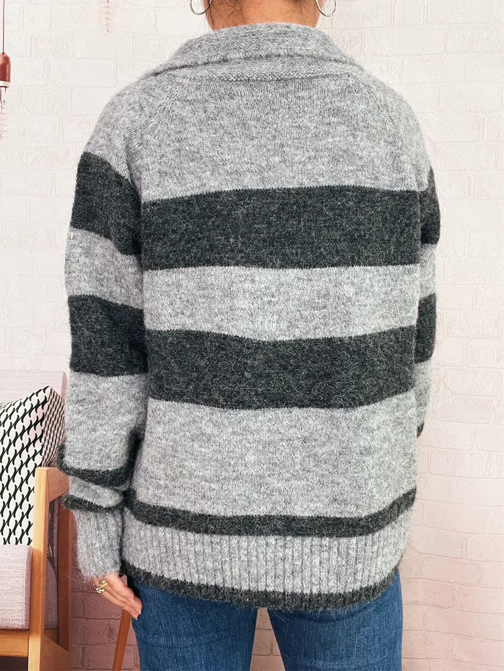 Striped Button-Up Cozy Cardigan, image 16