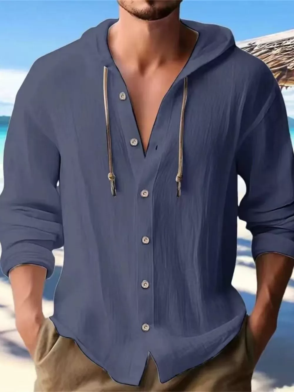 Men's Full Size Casual Button-Down Hooded Top Plus Size, image 5