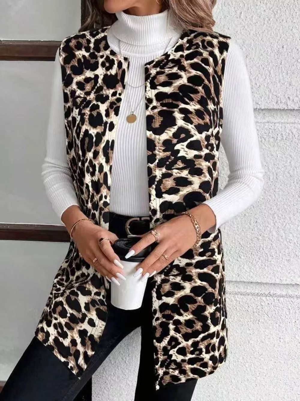 Sleeveless Leopard Print Vest Coat, image 12
