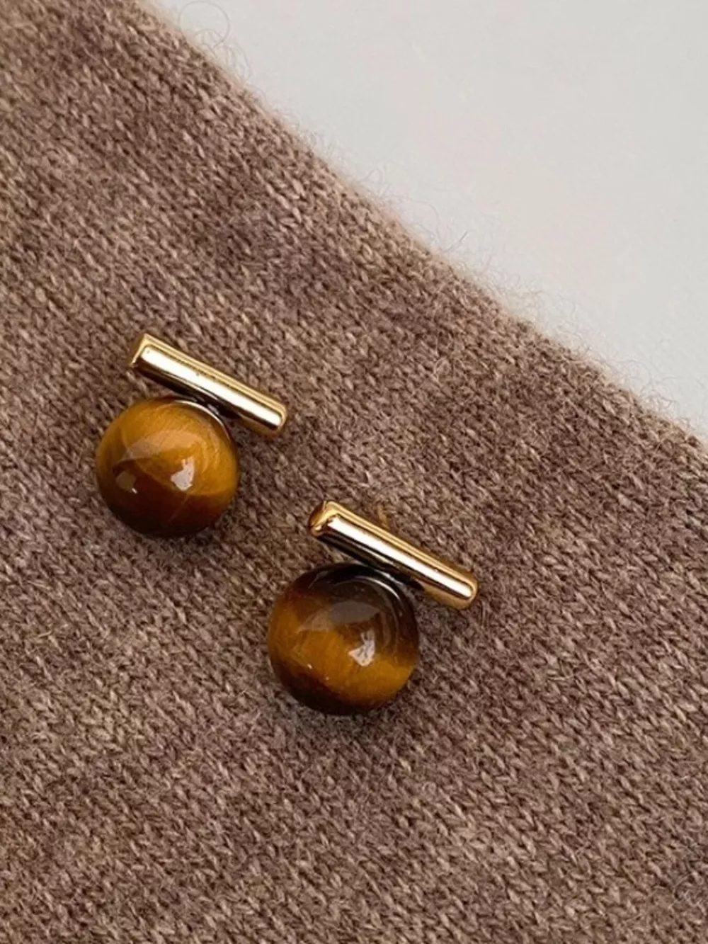 Tiger Eye Stone Stud Earrings, image 5