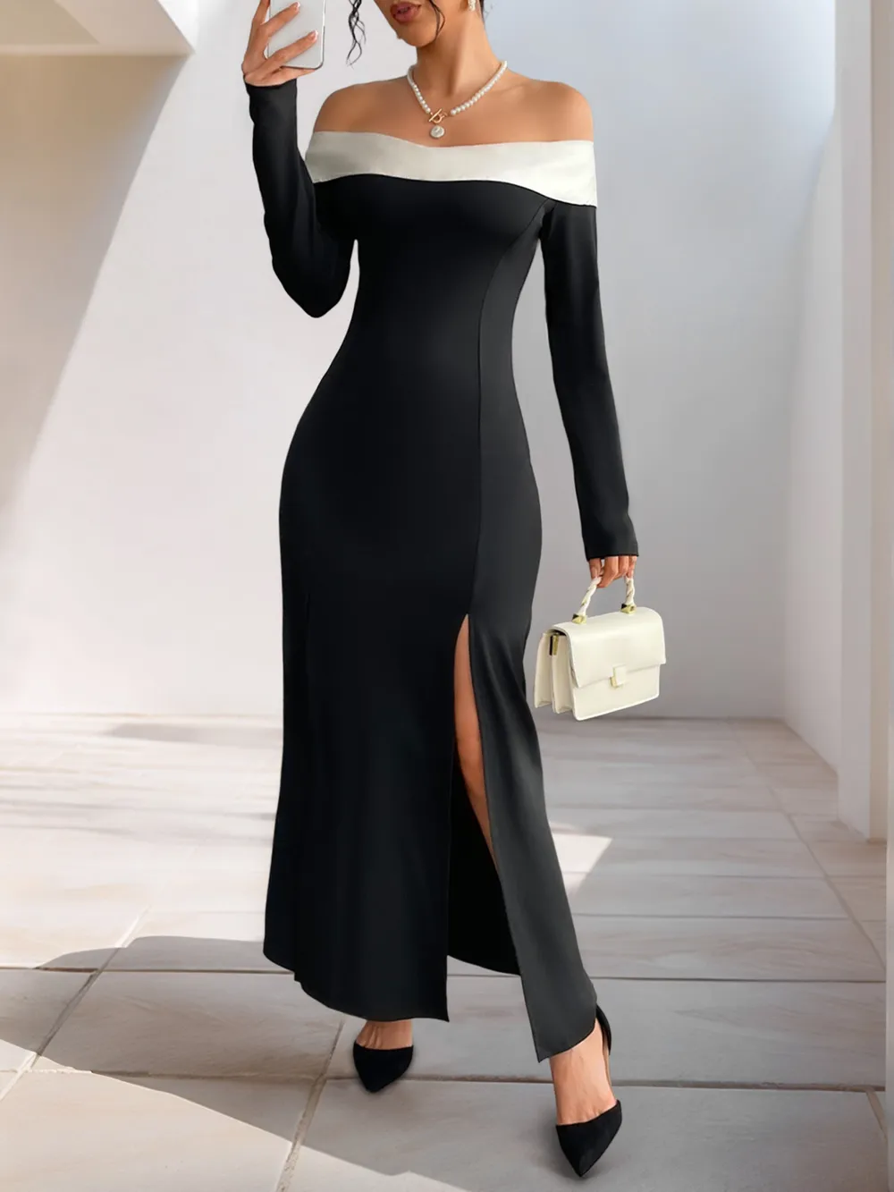 Side Slit Off-Shoulder Maxi Dress, image 3