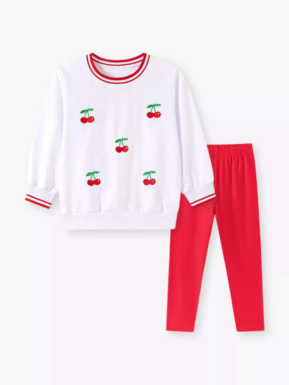 Children's Cherry Print Sweatshirt and Pants Two-Piece Set, image 2