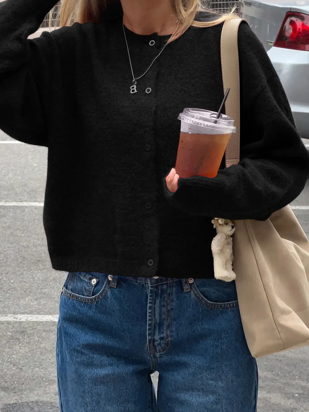 Button-Up Cropped Sweater Cardigan, image 5