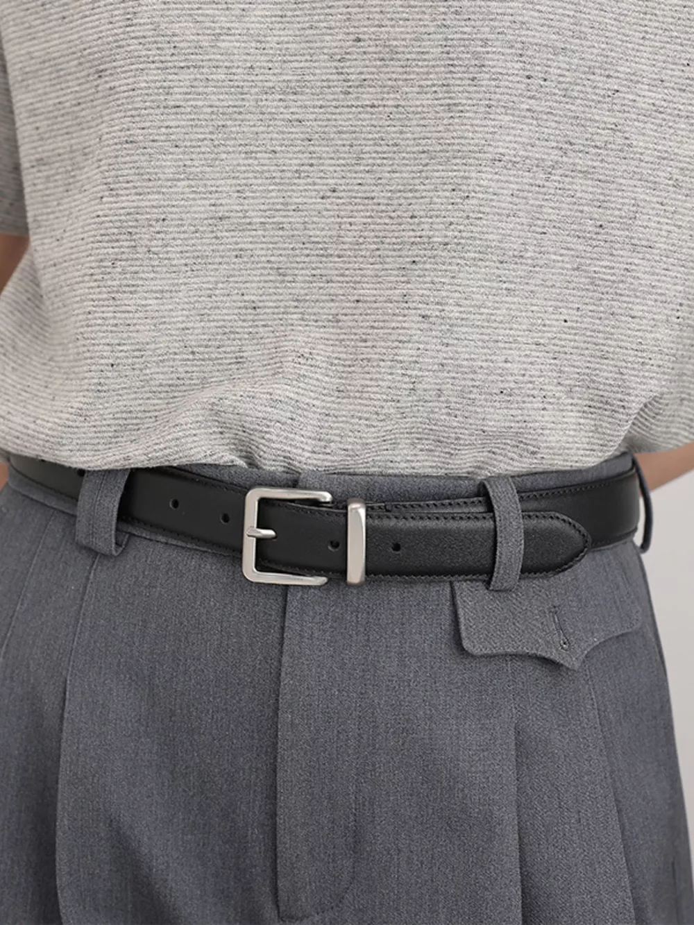 Classic Leather Belt with Silver Buckle, image 2