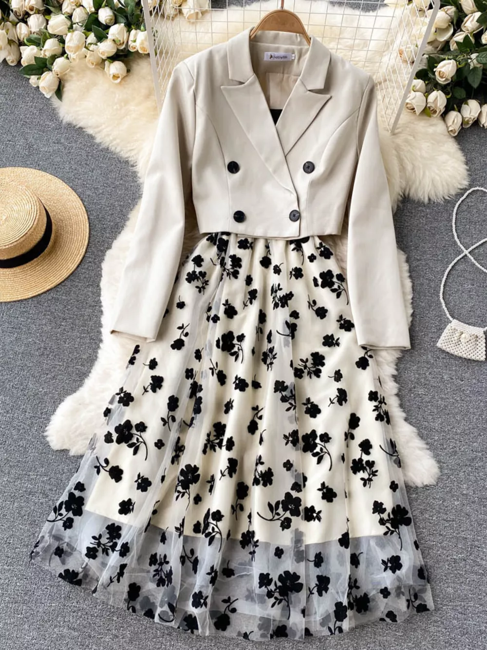 Floral Mesh Dress & Blazer Set, image 3
