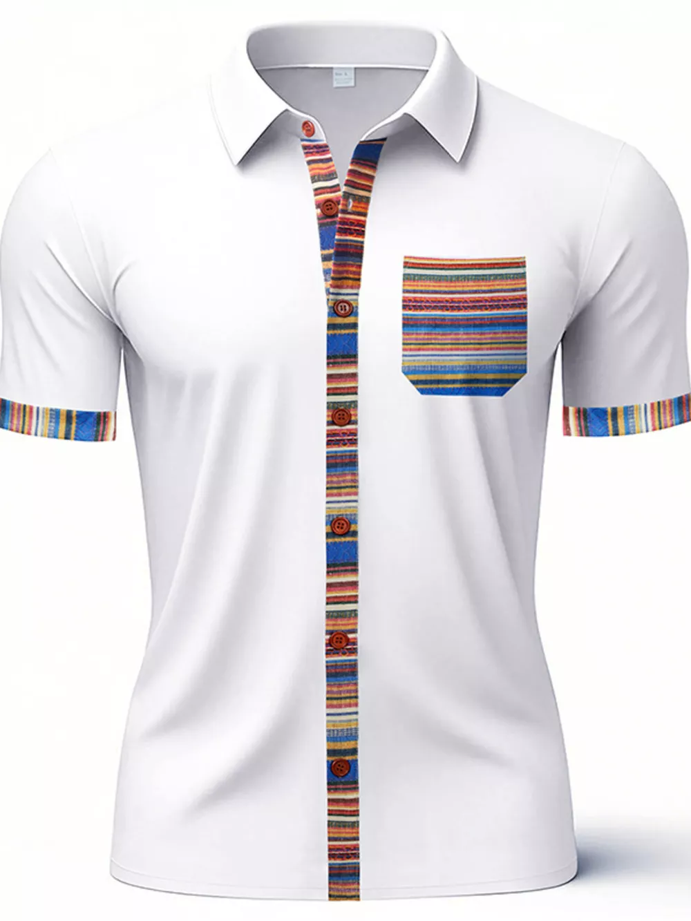 Men's Full Size Short Sleeve Shirt with Colorful Trim Plus Size, image 5