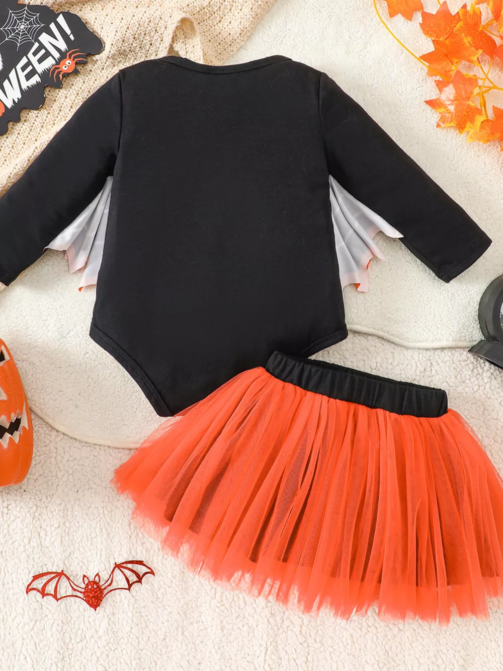 Children's Halloween 'Fab-Boo-Lous' Bat Wing Long Sleeve Top and Tulle Skirt Set, image 6