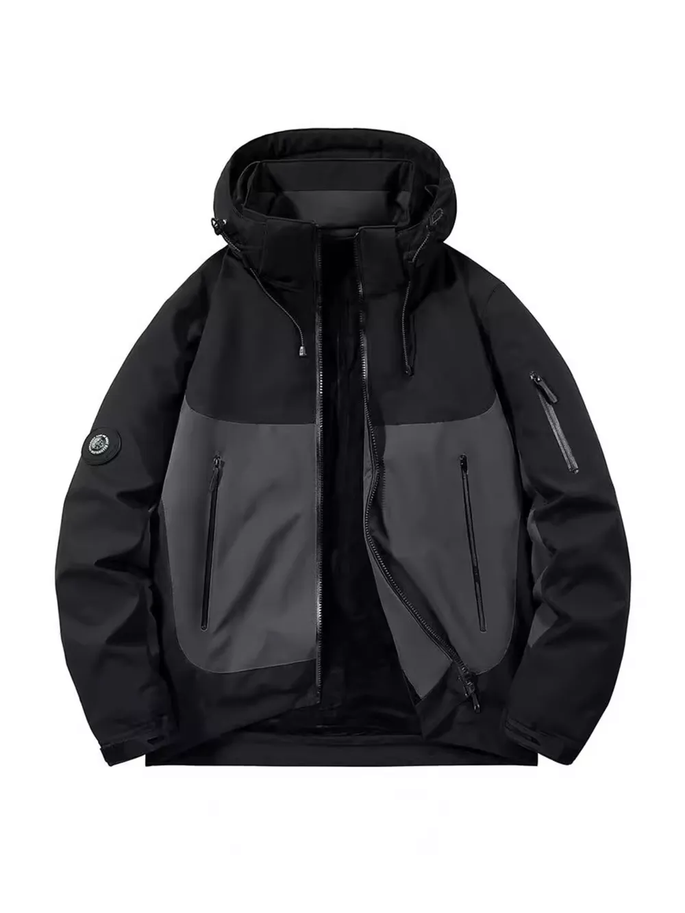 Men's Plus Size Hooded Color Block Windproof Jacket, image 6
