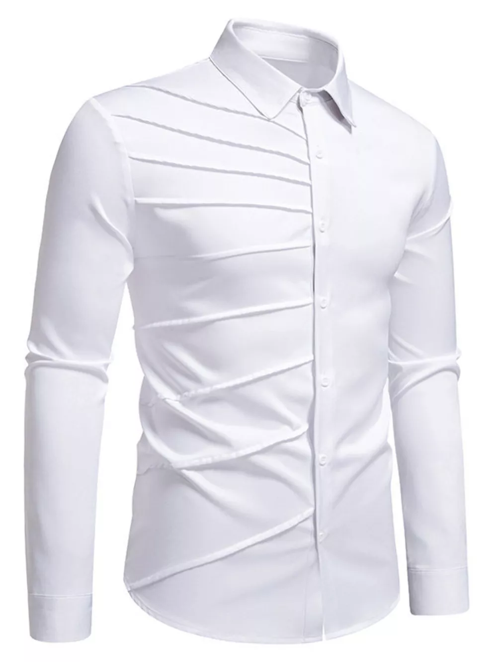 Men's Slim Fit Ruched Long Sleeve Shirt, image 9