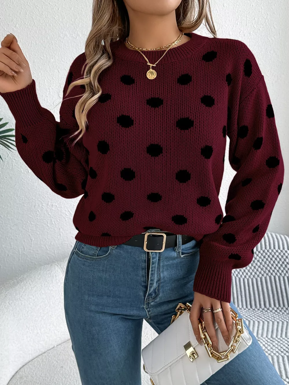 Polka Dot Round Neck Sweater, image 9