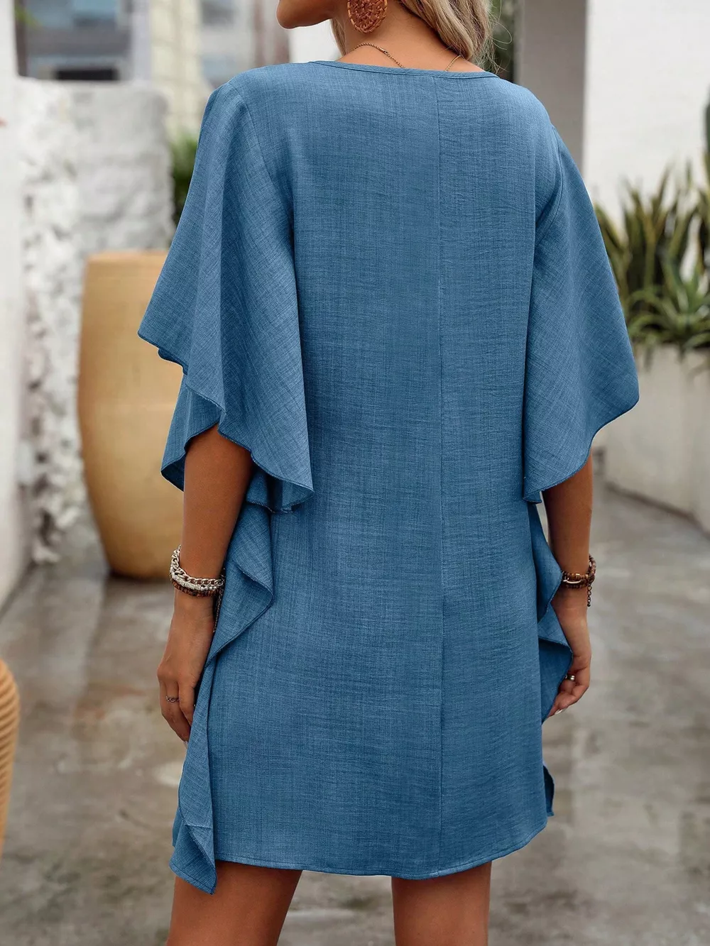 Flowy Sleeve V-Neck Casual Mini Dress, image 6
