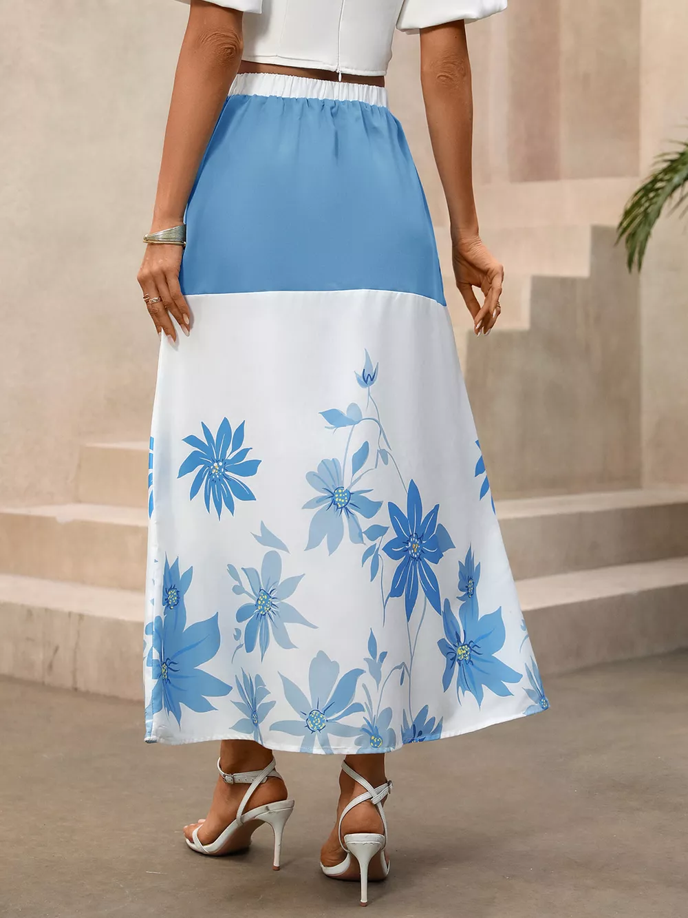 Floral Print Color Block Skirt, image 7