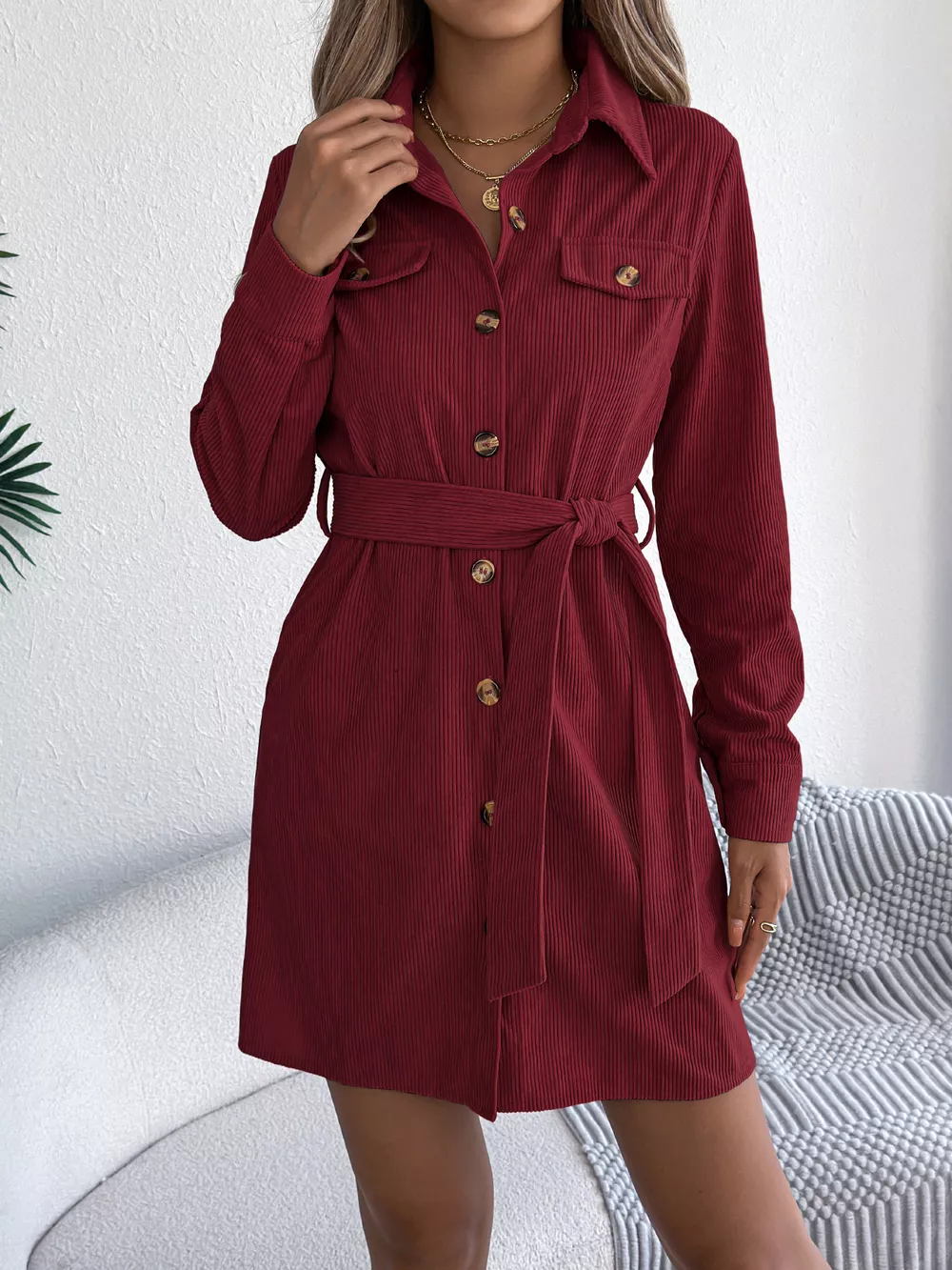 Corduroy Button-Down Shirt Dress, image 14