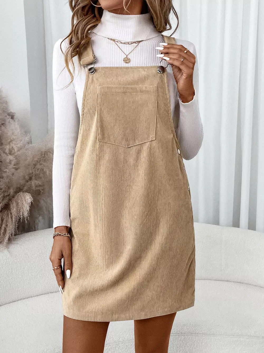 Casual Corduroy Overall Dress, image 2