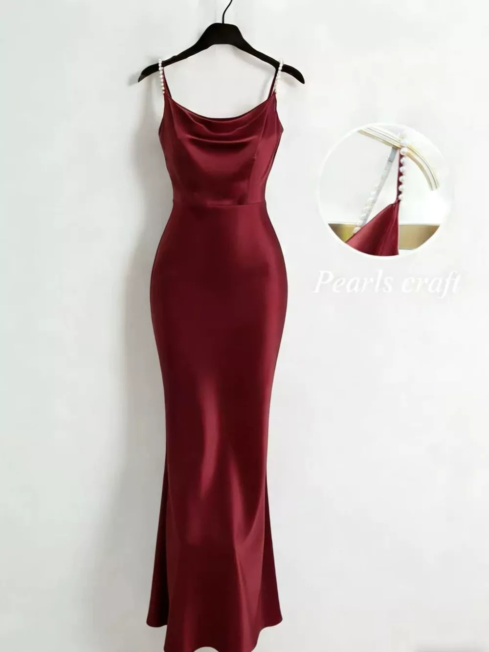 Pearl Strap Cowl Neck Satin Maxi Dress, image 5