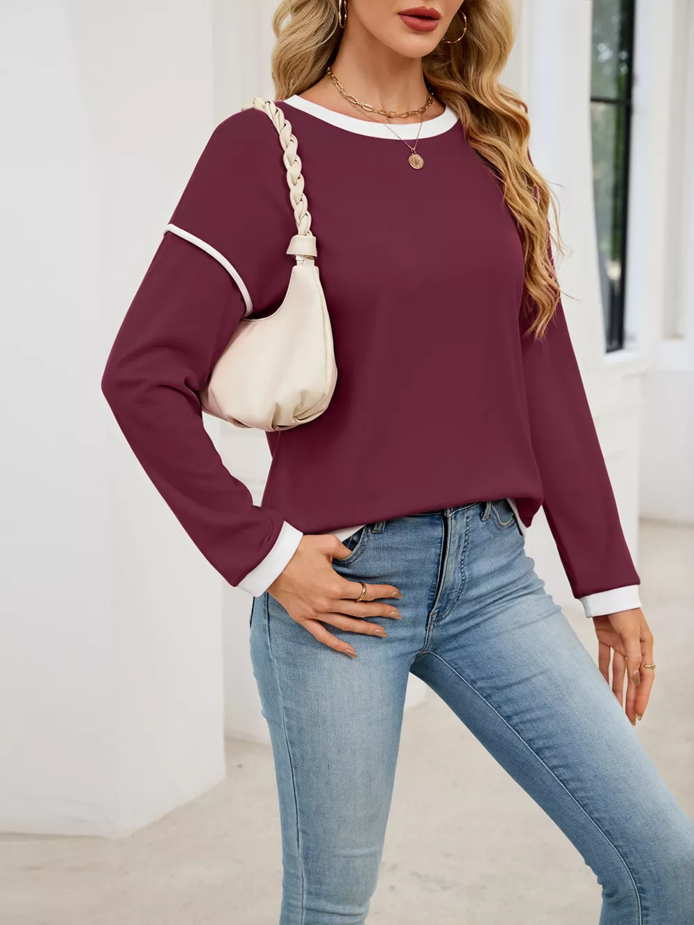 Contrast Trim Long Sleeve Sweatshirt, image 9