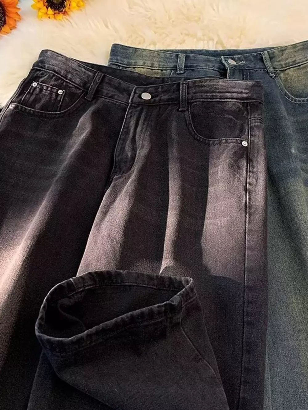 Men's Plus Size Vintage Wash Wide Leg Jeans