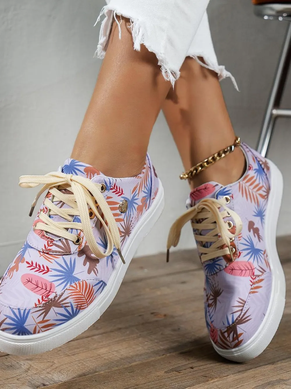 Tropical Leaf Print Canvas Sneakers, image 10