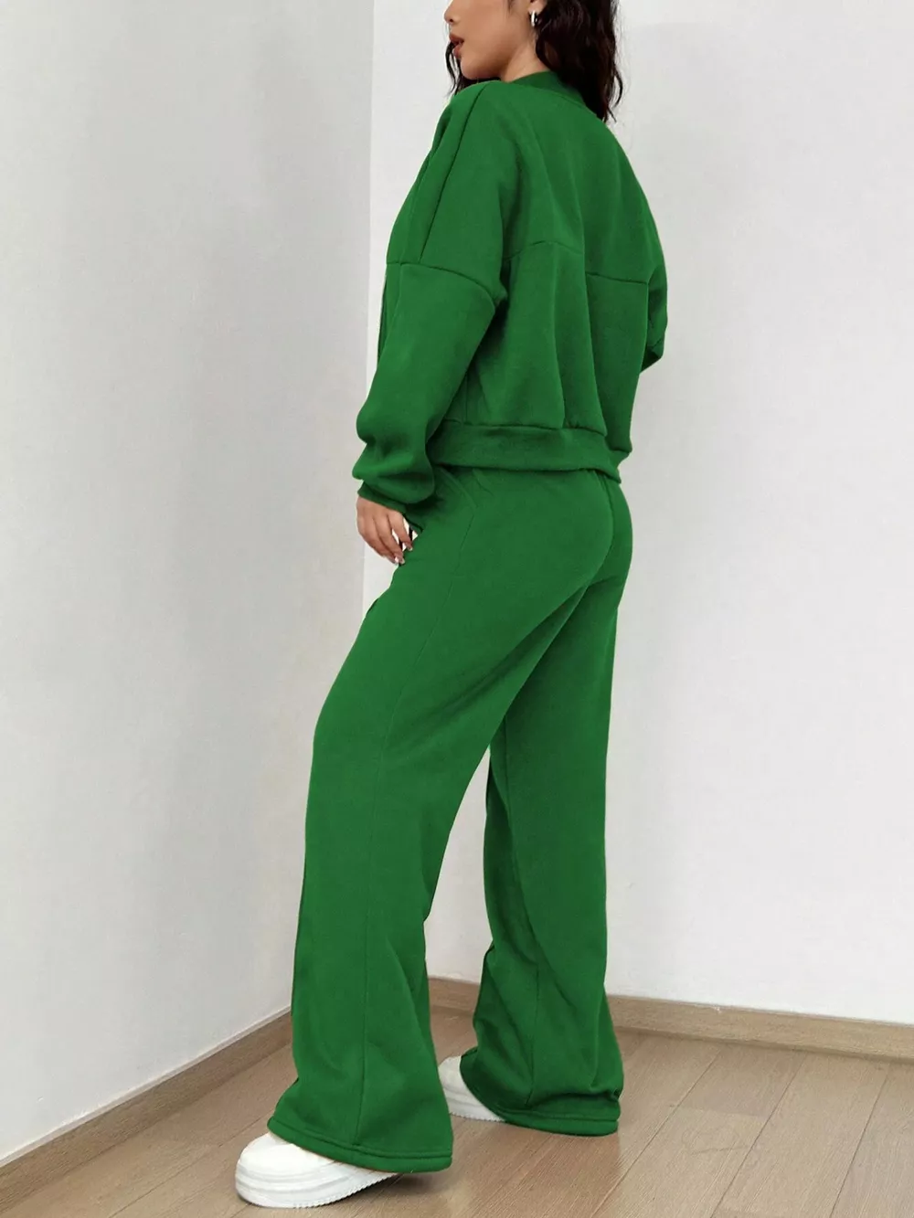 Casual Solid Color Zipper Jacket and Wide Leg Pants Set, image 12