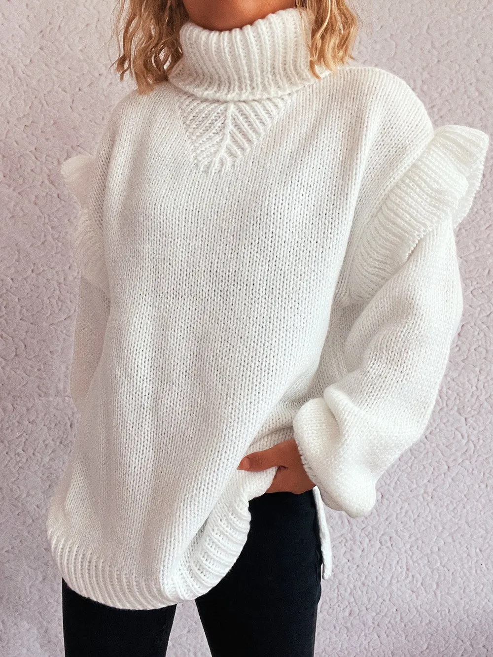 Ruffled Turtleneck Long Sleeve Sweater, image 13