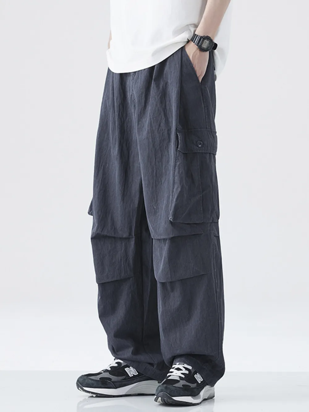 Men's Drawstring Wide Leg Cargo Pants, image 3