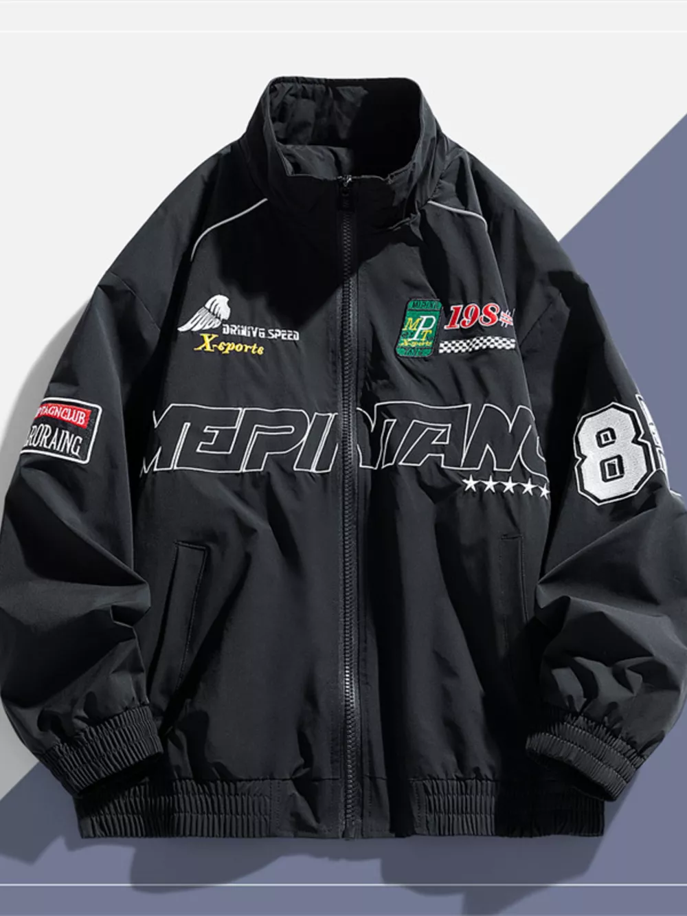Men's Plus Size Racing-Inspired Zip Up Jacket, image 5