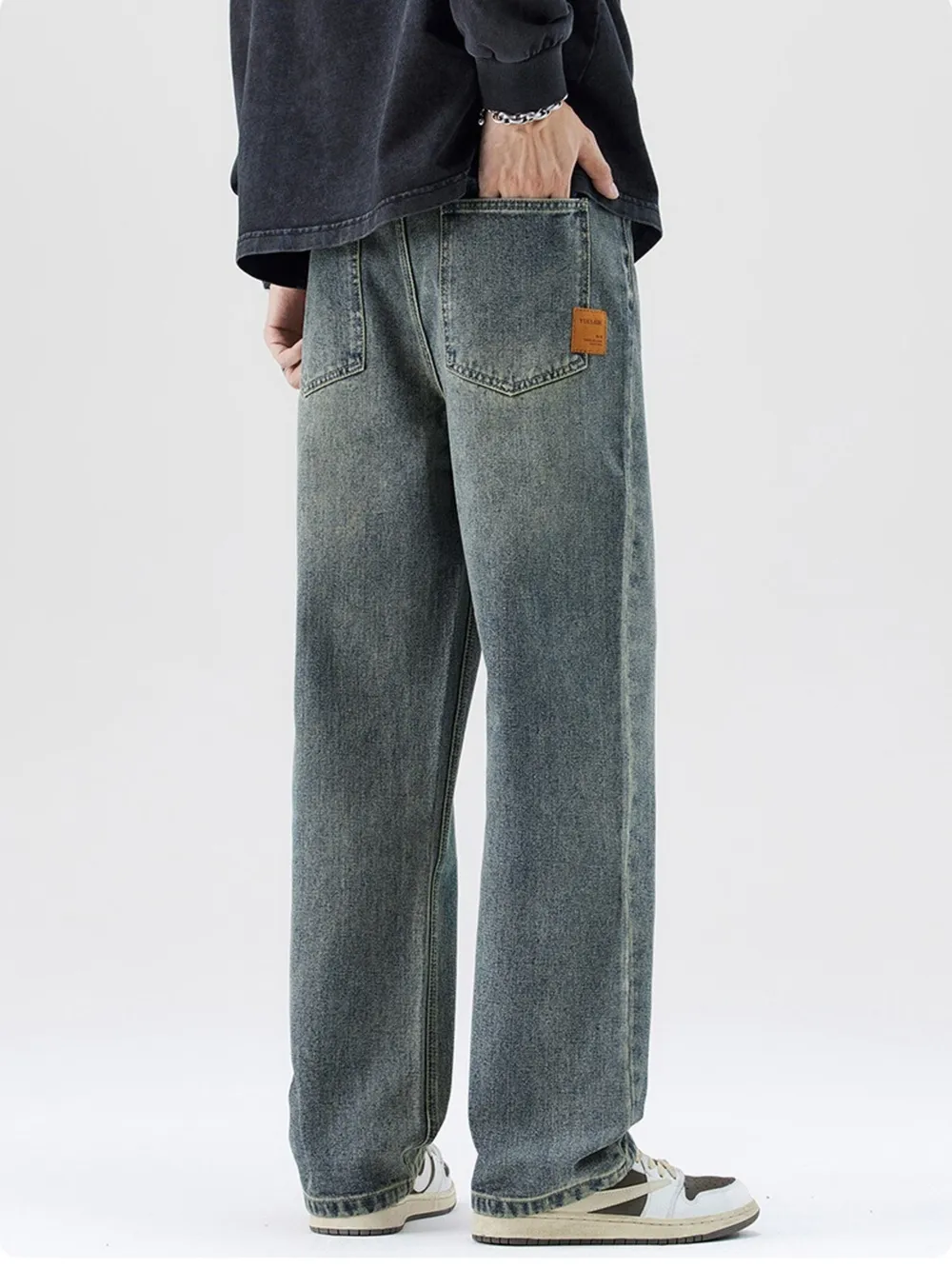 Men's Washed Wide Leg Jeans, image 5