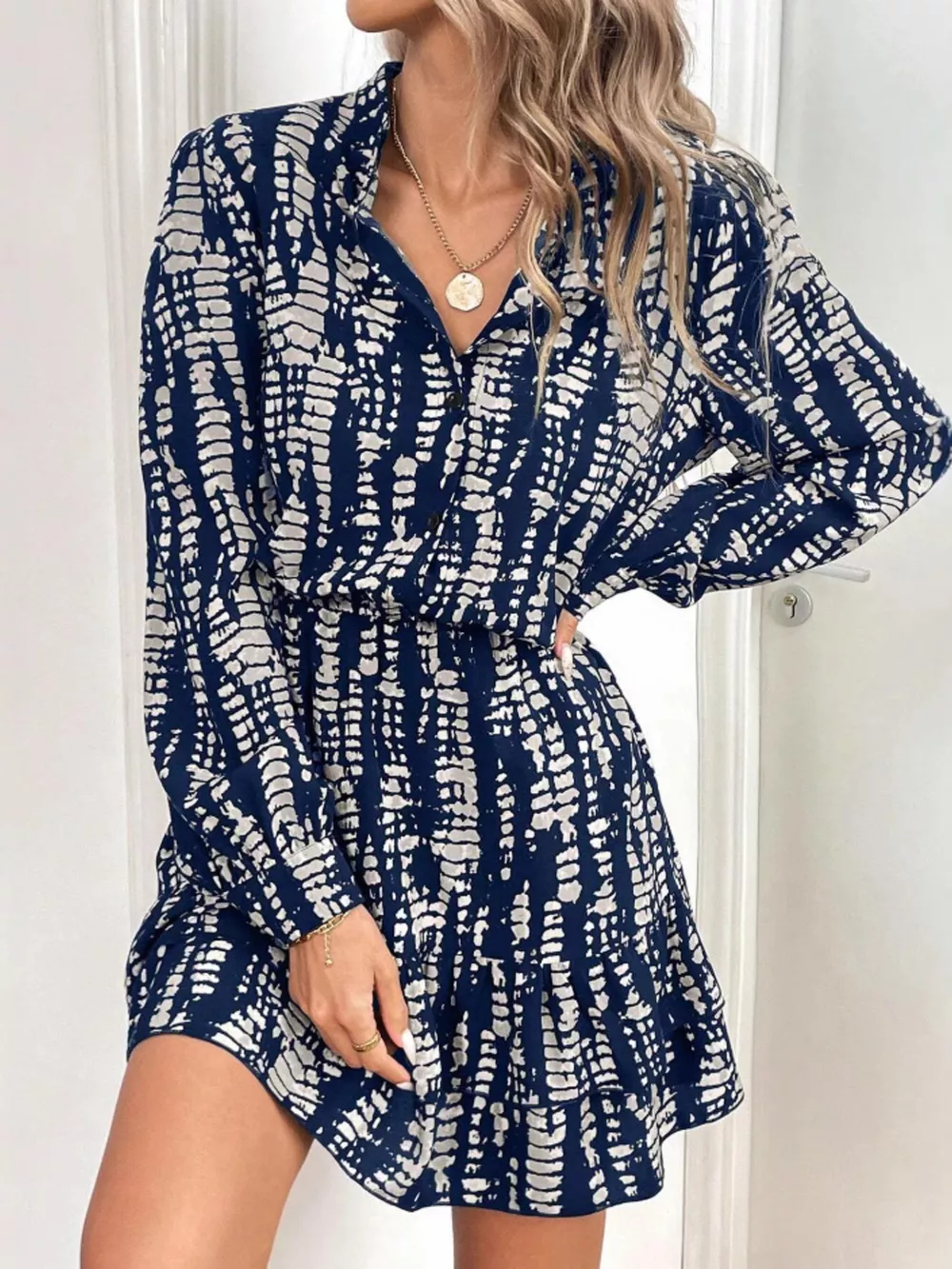 Ruffled Hem Long Sleeve Mini Dress, image 6