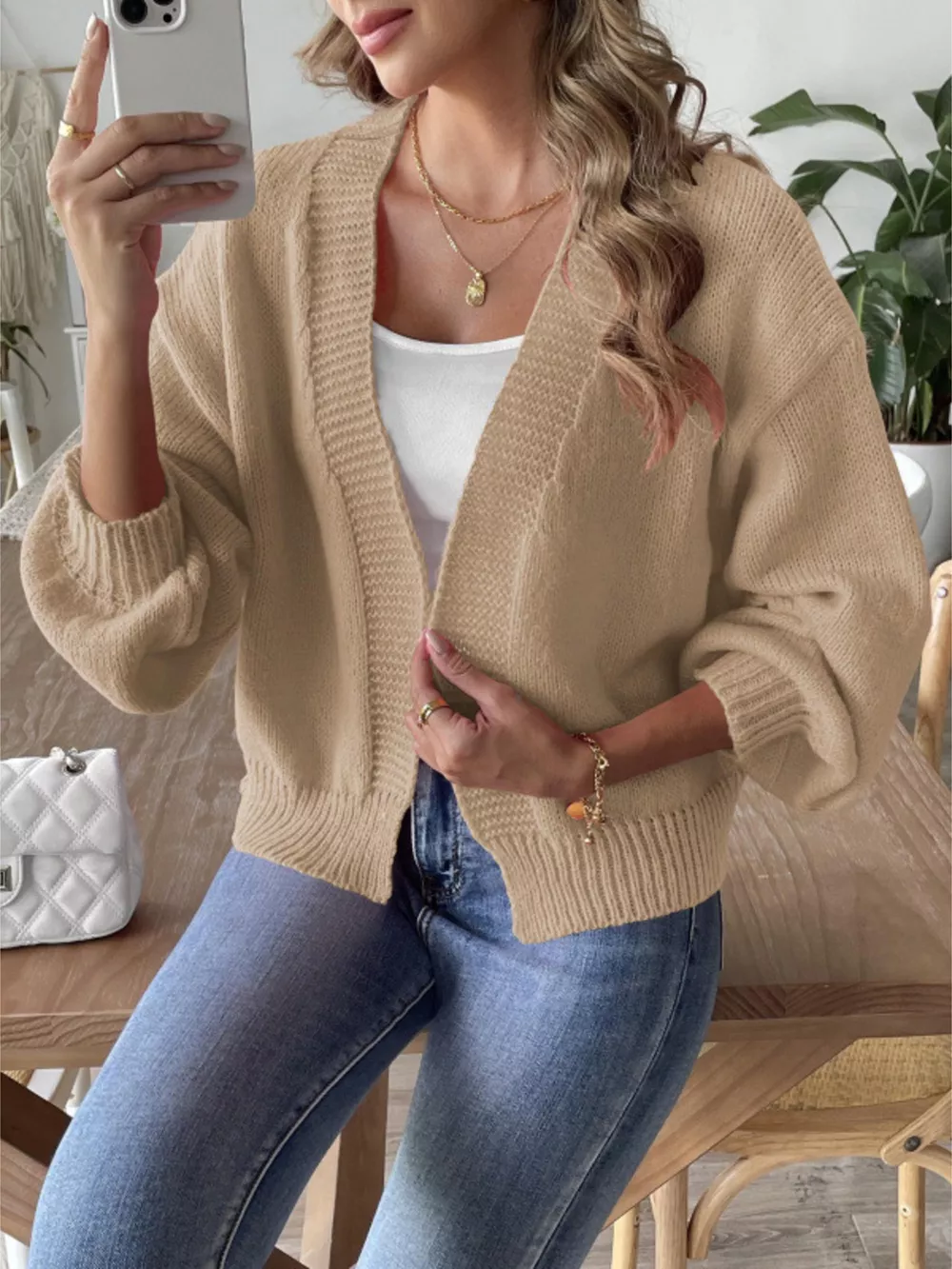 Open Front Dropped Shoulder Cardigan, image 3