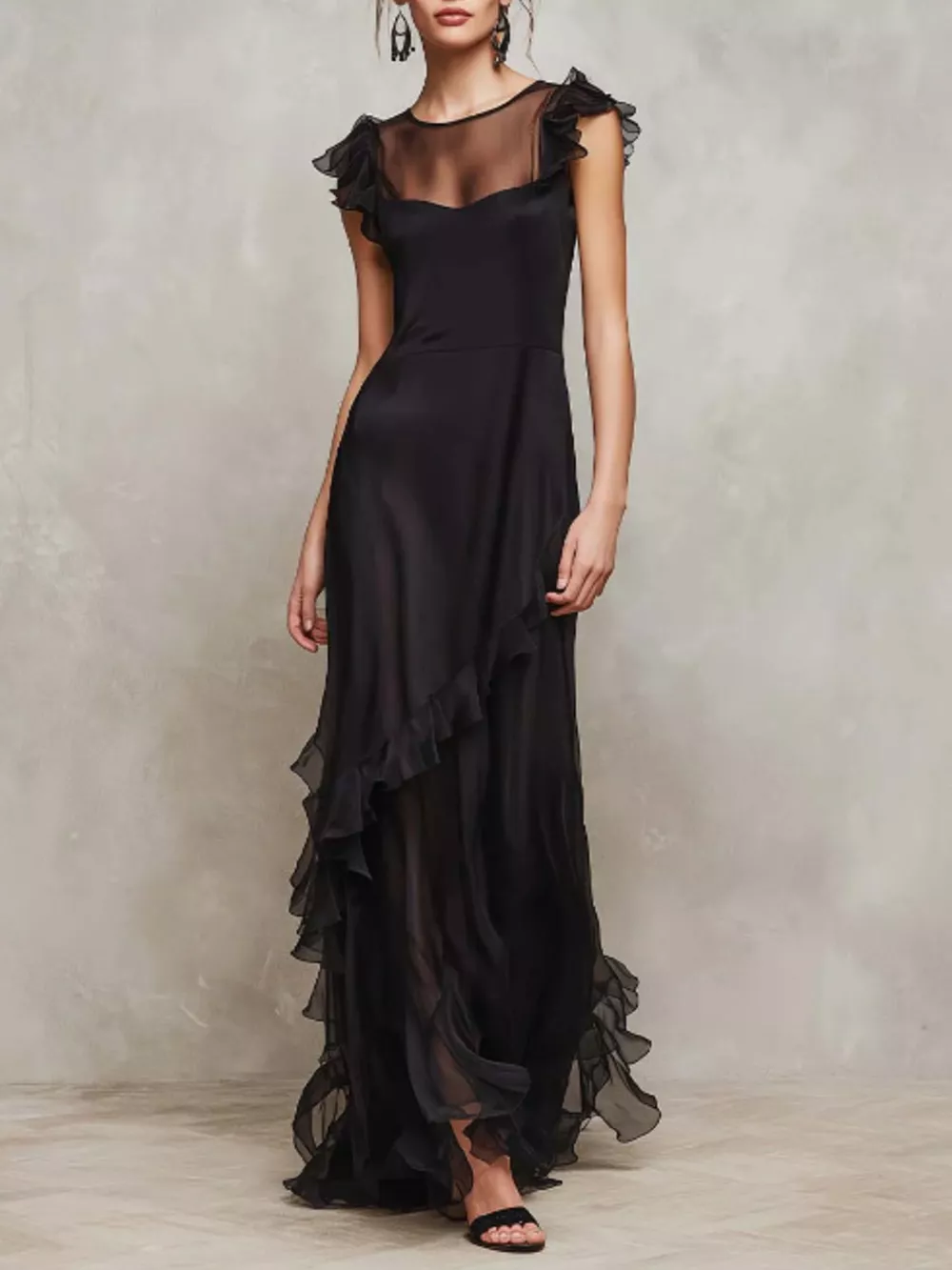 Sheer Ruffle Trim Maxi Dress, image 3
