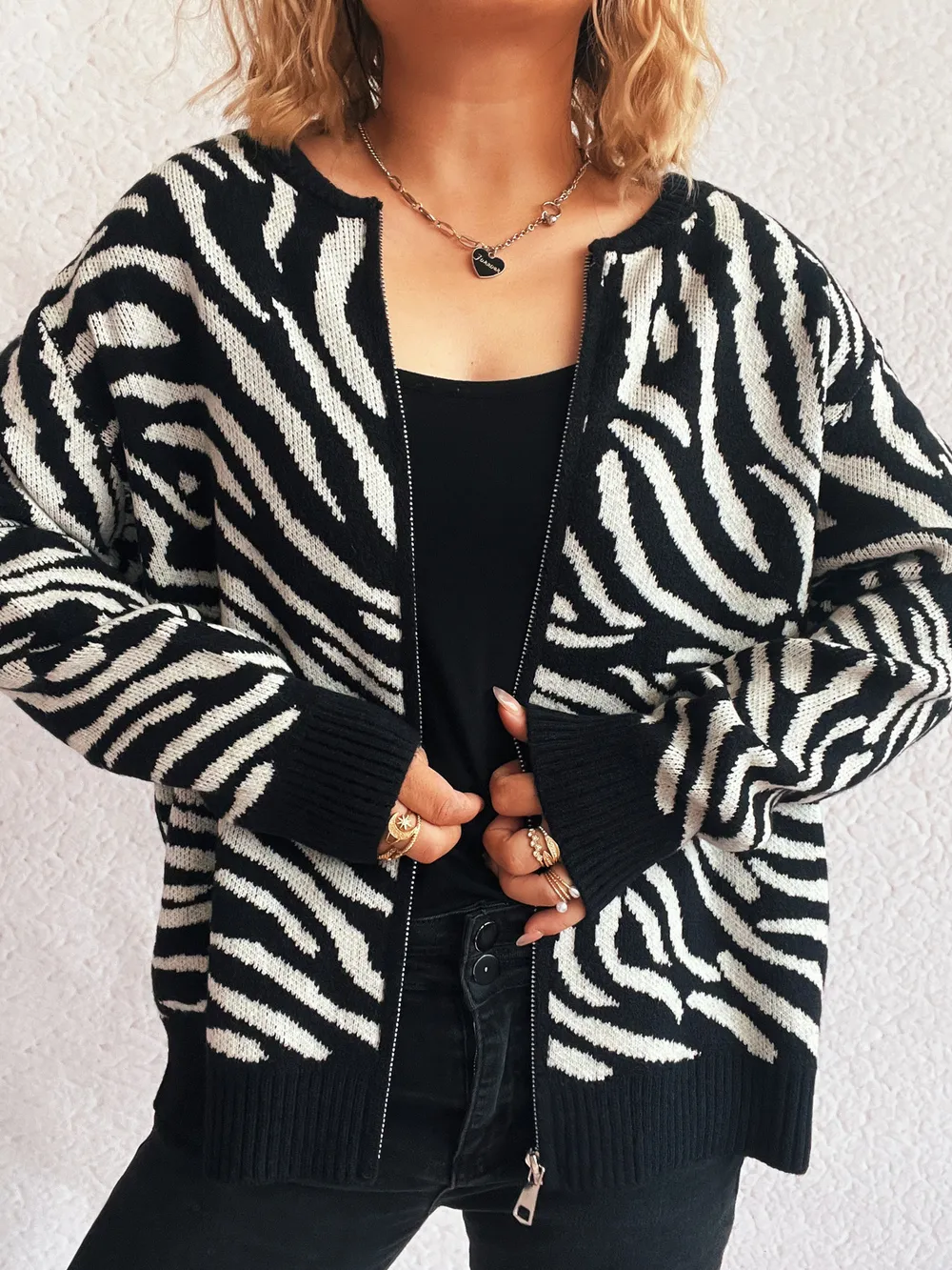 Zebra Print Zip Up Cardigan, image 7