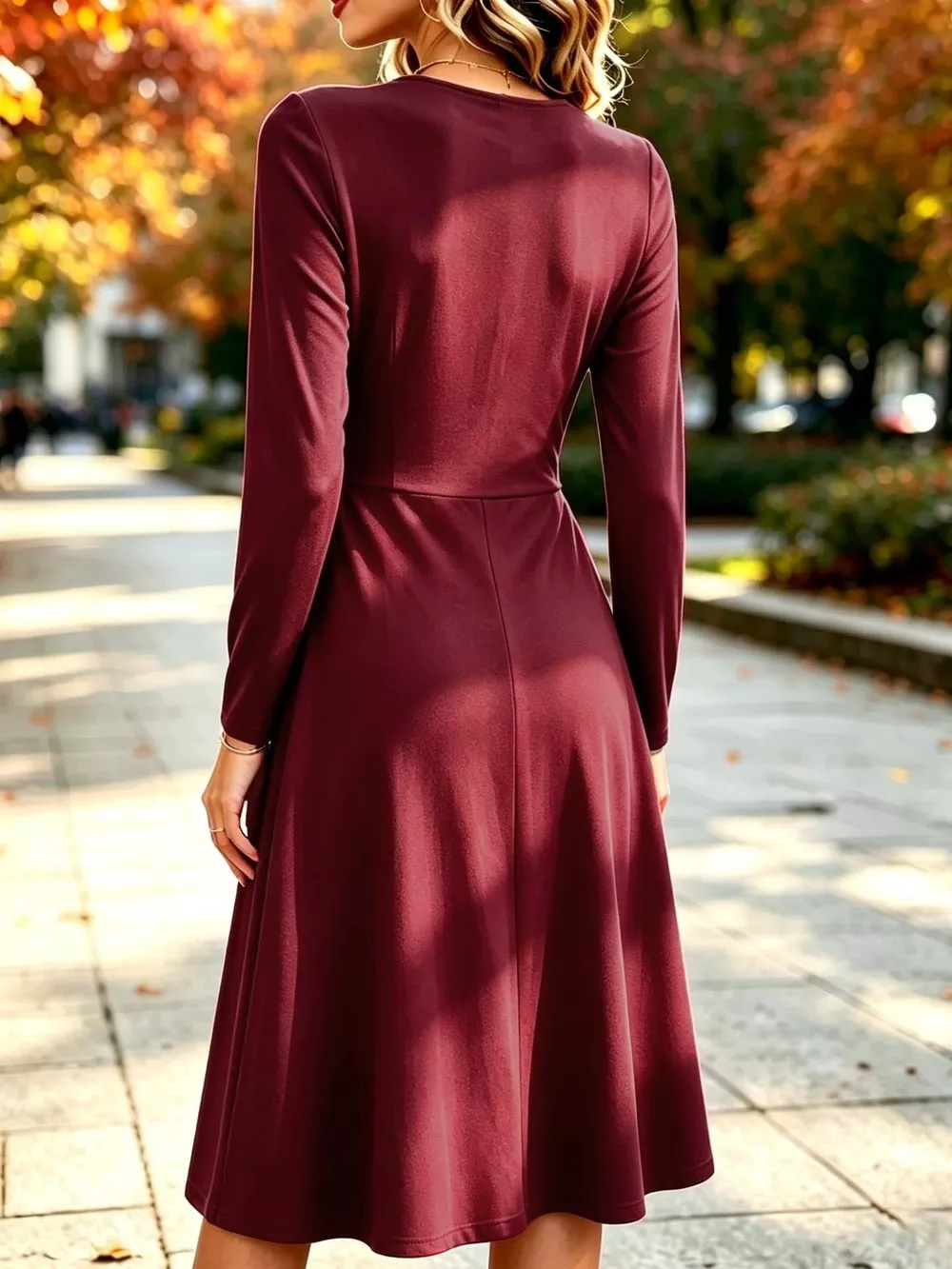 Full Size Ruched Long Sleeve Midi Dress Plus Size, image 3