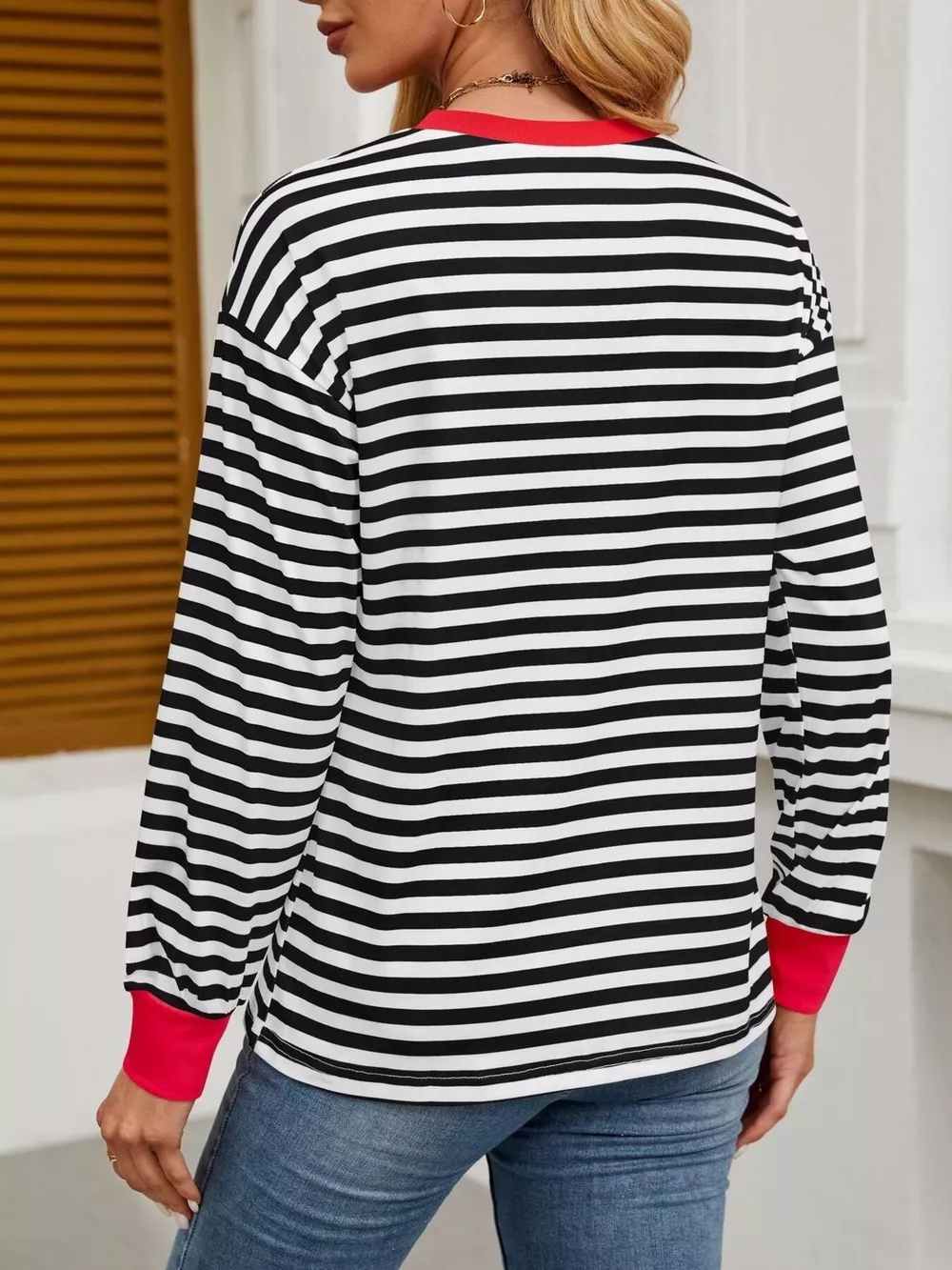 Striped Round Neck Long Sleeve T-Shirt, image 8