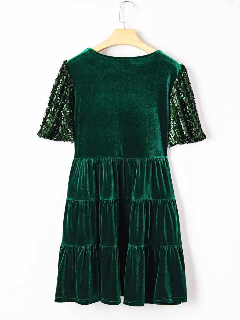 Sequin Puff Sleeve High Waist Tiered Velvet Mini Dress, image 2