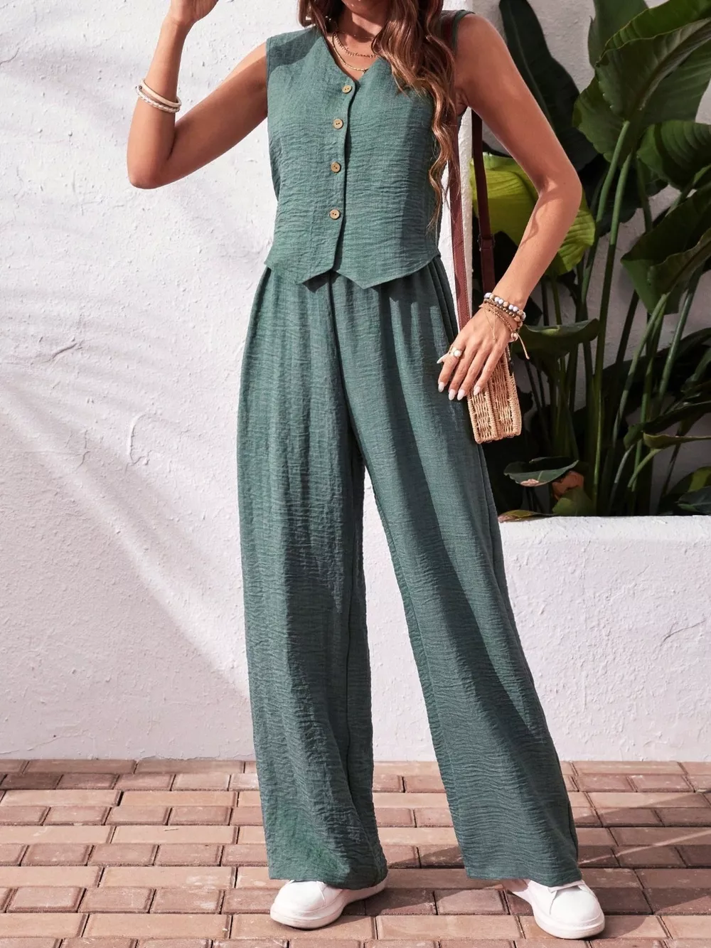 Button-Down Vest & Wide Leg Pants Set, image 25