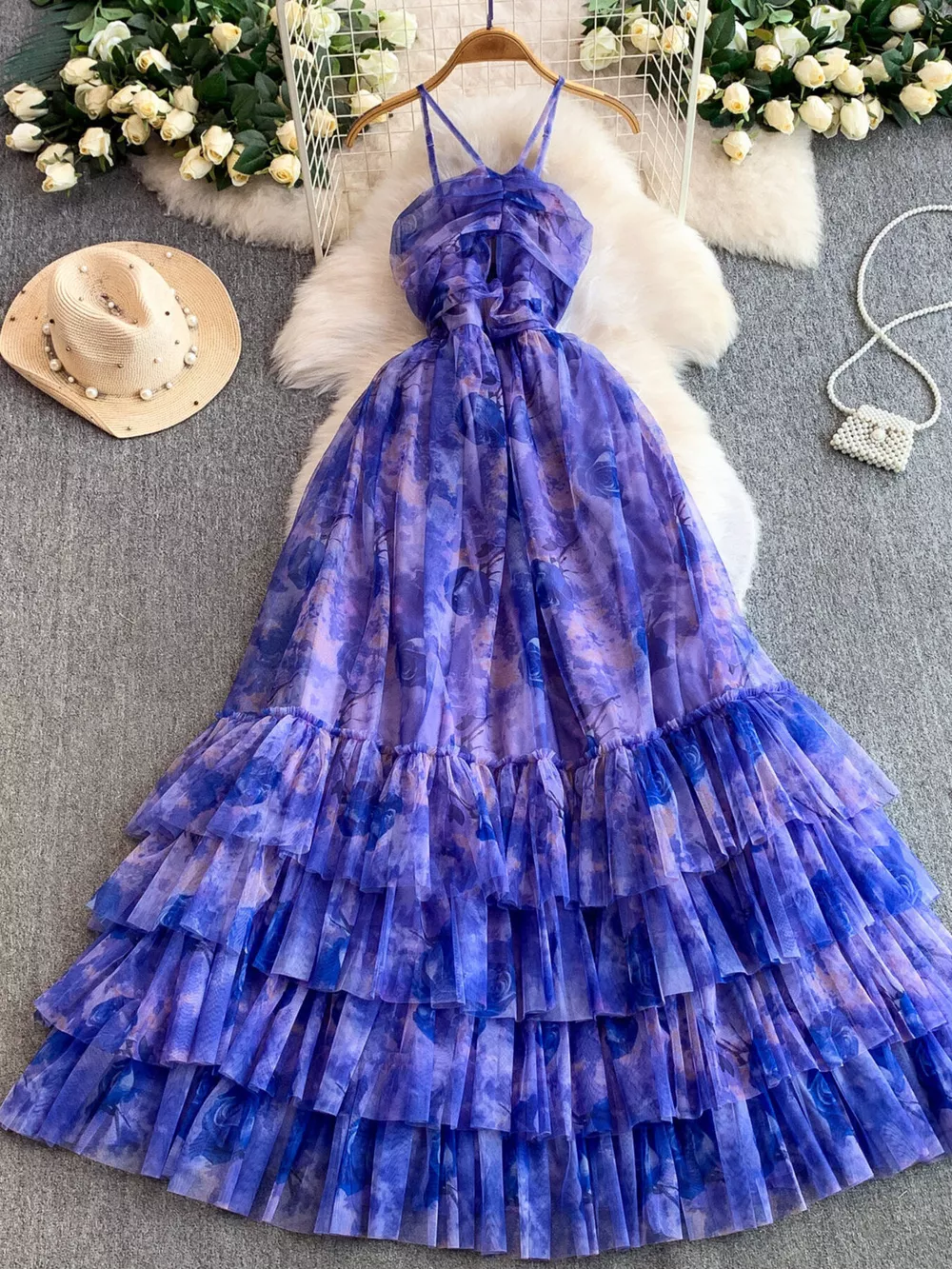 Floral Print Ruffled Layered Mesh Dress, image 17