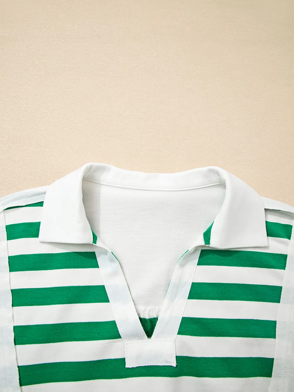 Stripe Colorblock Collared V Neck Cropped Top, image 2